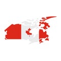 Map of Canada with the image of the national flag