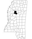 Map of Carroll County in Mississippi state on white background. single County map highlighted by black colour on Mississippi map.