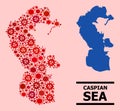 Map of Caspian Sea - Mosaic with Covid Biohazard Infection Items