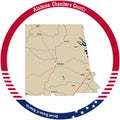 Map of Chambers county in Alabama, USA.