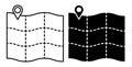 Map with checkpoint mark. Navigation on paper map using GPS system. Simple black and white vector