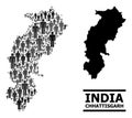 Vector People Collage Map of Chhattisgarh State and Solid Map