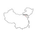 Map of China and the capital of Pekin sign. On white background eps ten