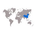 The map China of is highlighted in blue on the world map Royalty Free Stock Photo