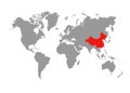 The map of China is highlighted in red on the world map Royalty Free Stock Photo