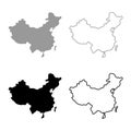 Map of China icon set grey black color Royalty Free Stock Photo