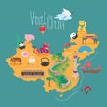 Map of China vector illustration, design element. Icons with Chinese landmarks Royalty Free Stock Photo