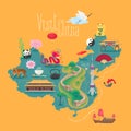 Map of China vector illustration, design. Icons with Chinese landmarks Royalty Free Stock Photo