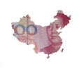 Map of China on a yuan bill