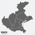 Blank map Veneto of Italy. High quality map Region Veneto with municipalities on transparent background