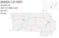 Map of Clay County in Arkansas, USA.