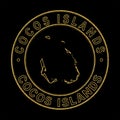 Map of Cocos Islands, Golden Stamp Black Background