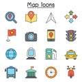 Map color line icon set Royalty Free Stock Photo