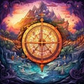 Map and Compass Merge into Fantastical Landscape