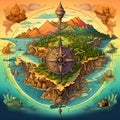Map and Compass Merge into Fantastical Landscape