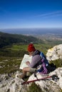 Map and compass orienteering outdoors Royalty Free Stock Photo