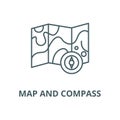 Map and compass vector line icon, linear concept, outline sign, symbol