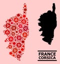 Map of Corsica - Mosaic of Covid Virus Biohazard Infection Icons