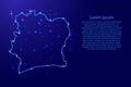 Map Cote divoire from the contours network blue, luminous space
