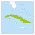 Map of Cuba green highlighted with neighbor countries