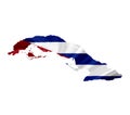 Map of Cuba with waving flag isolated on white Royalty Free Stock Photo