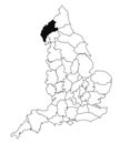 Map of Cumberland County in England on white background. single County map highlighted by black colour on England administrative