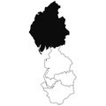 Map of Cumbria in north west province on white background. single County map highlighted by black colour on north west england