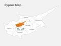 Map of the Cyprus in the colors of the flag with administrative divisions