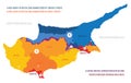 Map of the Cyprus with regions and districts, detailed vector illustration
