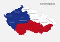 Map of the Czech Republic in the colors of the flag with administrative divisions Royalty Free Stock Photo