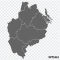 Blank map Uppsala County of Sweden. High quality map Uppsala County on transparent background