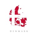 Map Of Denmark With Flag Isolated On White Background. ational red and white cross Danish flag. lag of Former Nordic Country of Royalty Free Stock Photo