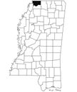 Map of DeSoto County in Mississippi state on white background. single County map highlighted by black colour on Mississippi map.