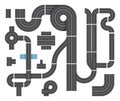 Map from different fragments of city road. Highway traffic, intersecting and cars. Top view vector set Royalty Free Stock Photo