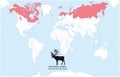 Map of the distribution and habitat of the reindeer, caribou