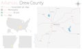 Map of Drew County in Arkansas Royalty Free Stock Photo