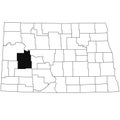 Map of Dunn County in North Dakota state on white background. single County map highlighted by black colour on North Dakota map