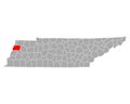 Map of Dyer in Tennessee