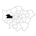 Map of Ealing in Greater London province on white background. single County map highlighted by black colour on Greater London, Royalty Free Stock Photo