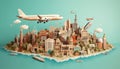 map earth plane city europa illustration global concept globe travel. Generative AI. Royalty Free Stock Photo