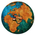 map of Egypt territory located in middle east region with country flags over globe map