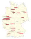 Map with the eighteen clubs of the first German football league 2017-2018