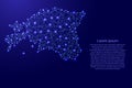 Map of Estonia from polygonal blue lines, glowing stars illustration