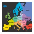 Map of Europe in colors of rainbow spectrum. With European countries names