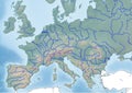 Map of Europe continent Illustration with the main rivers