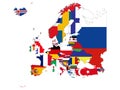 Map of Europe countries with national flag on white background Royalty Free Stock Photo