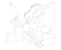 Map of Europe with country borders isolate on white Royalty Free Stock Photo