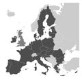 Map of Europe with dark grey EU member states and United Kingdom in different color. Vector illustration. Simplified map