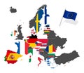 Map of Europe with the European Union member states flags after Brexit. Royalty Free Stock Photo