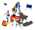 Map of Europe with the European Union member states flags before Brexit. Vector illustration Royalty Free Stock Photo